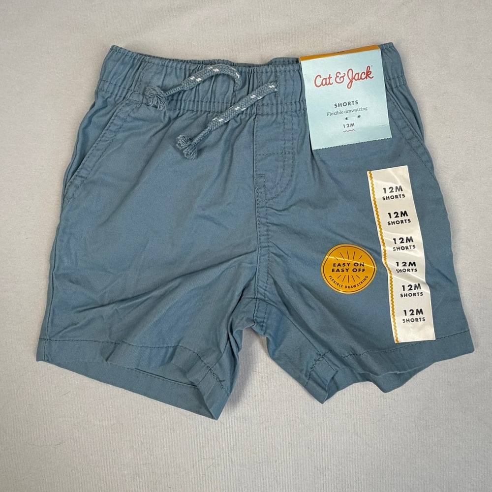 Cat & Jack Baby Boy Shorts 12 M Flexible Drawstring Blue New